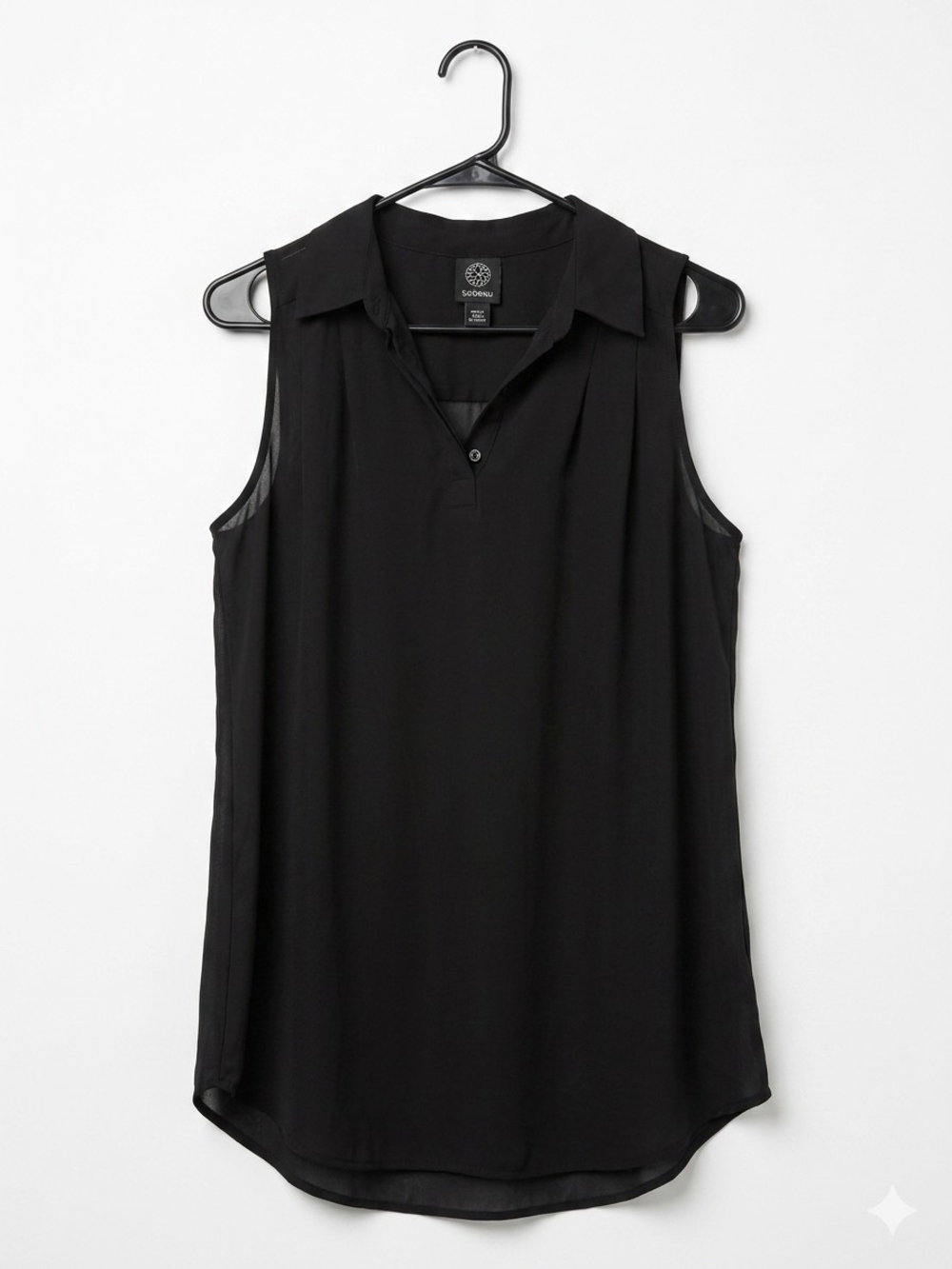 Sleeveless Black Collared Women's Top